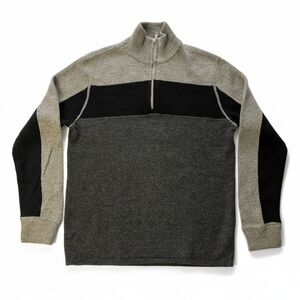 Express Men's Lamb's Wool Three-Tone Quarter-Zip Sweater Y2K